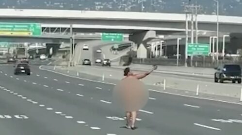 A Naked Woman Gets Out Of Her Car In The Middle Of The Highway And