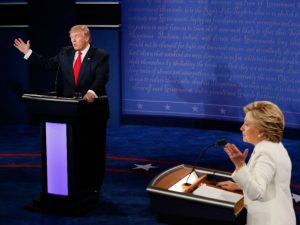 Donald Trump and Hillary Clinton at third presidential debate. (PHOTO: HipHopDX)