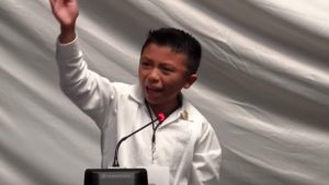 Ángel Jacinto Noh Tun, 12, delivers speech. (PHOTO: Noticracia)