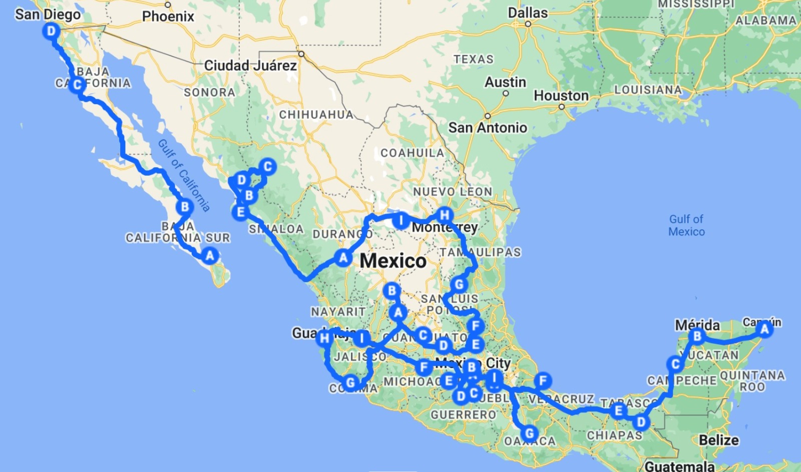 travel route through mexico